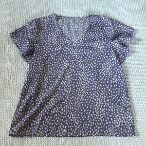 SHEIN Purple and White Print Petal Short Sleeve Blouse